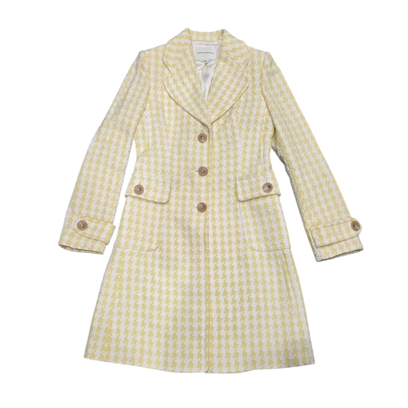 BANANA REPUBLIC HOUNDSTOOTH TRENCH COAT YELLOW WHITE S - Picture 1 of 11